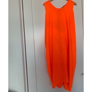 Bright orange dress with lace racer back detail
